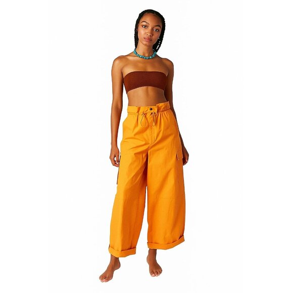 FREE PEOPLE Hallie Nylon Pants Cargo Oversized wide‎ leg pants in orange size XS - Picture 1 of 12